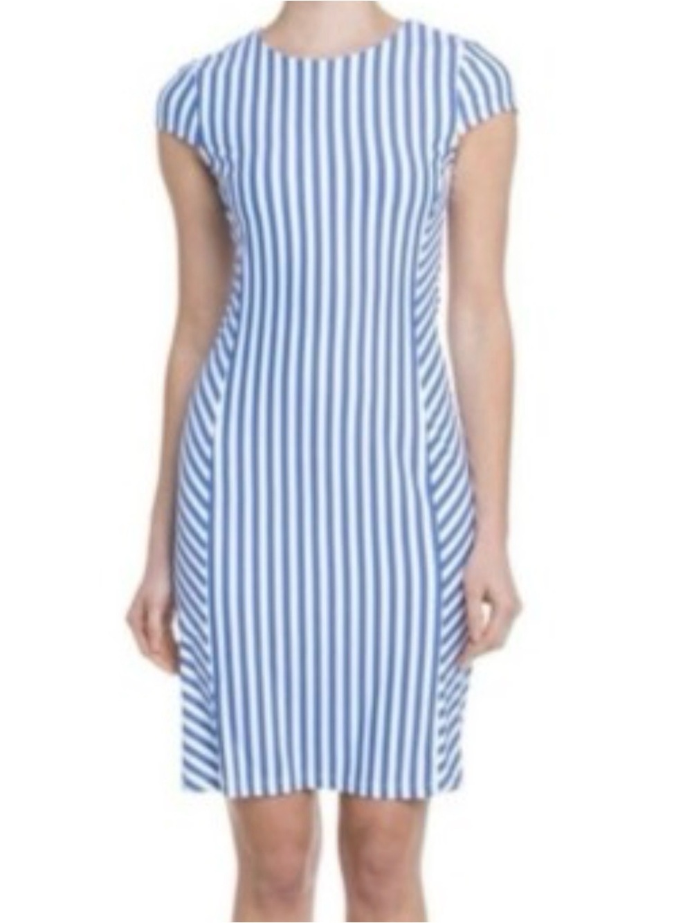 J. McLaughlin Blue White Stripe Cap Sleeve Catalina Cloth Dress Size L Women